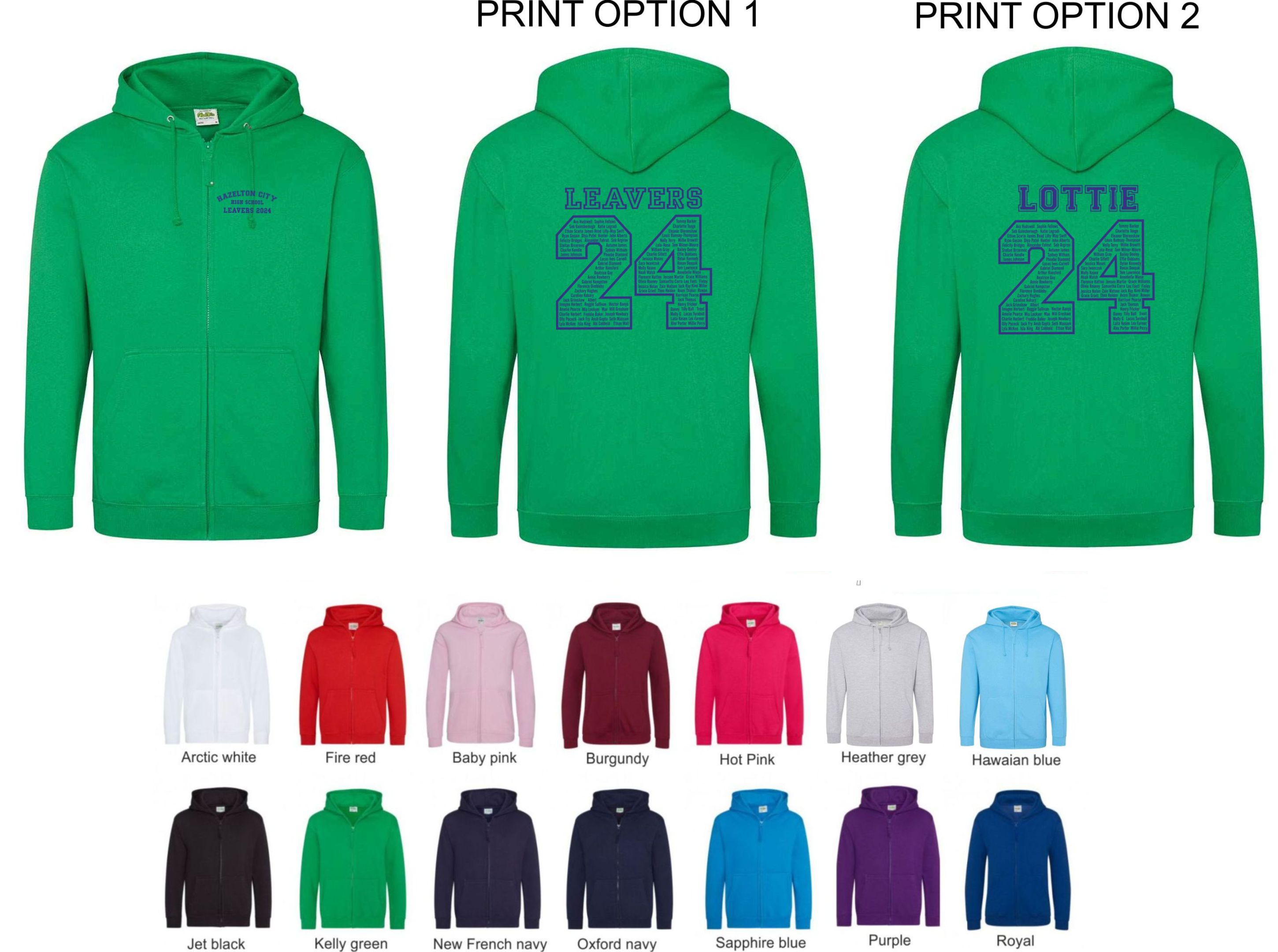 School Leavers JH050 Style 1 Senior Zip Hood From £19.99 +vat - Click Image to Close